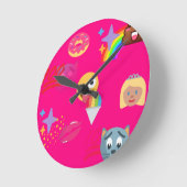 ホットピンク絵文字 ラウンド壁時計 (傾斜)