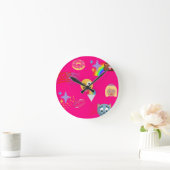 ホットピンク絵文字 ラウンド壁時計 (ホーム)