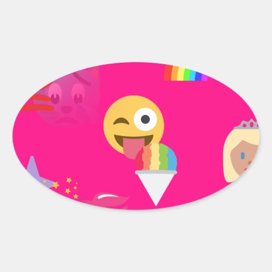 ホットピンク絵文字 楕円形シール (正面)