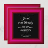 ホットピンク縁どフォトブラック任意の年の誕生日 招待状 (正面/裏面)