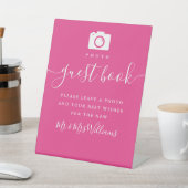 ホットピンク署名スクリプトフォトゲストブック 台座サイン (インサイチュ)