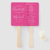 ホットピンク署名スクリプト結婚式 プログラム ハンドファン (正面&裏面)