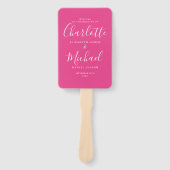 ホットピンク署名スクリプト結婚式 プログラム ハンドファン (正面)