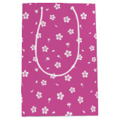 ホットピンク色の白い花 ミディアムペーパーバッグ (正面)