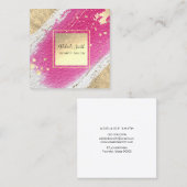 ホットピンク色の金ゴールドフェイクフォイル詳細 スクエア名刺 (正面/裏面)