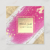 ホットピンク色の金ゴールドフェイクフォイル詳細 スクエア名刺 (正面)