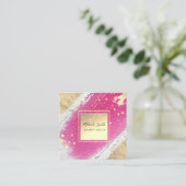 ホットピンク色の金ゴールドフェイクフォイル詳細 スクエア名刺 (スタンド正面)