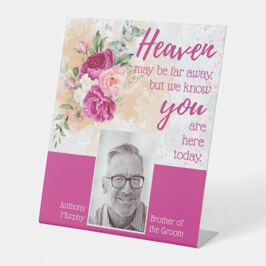 ホットピンク色スプラッシュ結婚の記念椅子 台座サイン (正面)