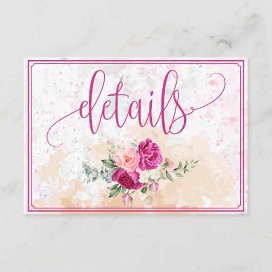 ホットピンク色スプラッシュ結婚の詳細 エンクロージャーカード (正面)