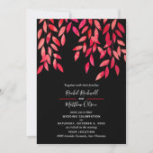 ホットピンク葉の結婚式招待状 (正面)