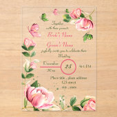 ホットピンク葉の花はオ結婚チョウ アクリル招待状 (正面)