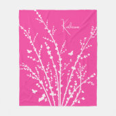 ホットピンク蝶の枝カスタマイズ可能な名前 フリースブランケット (正面)