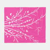 ホットピンク蝶の枝カスタマイズ可能な名前 フリースブランケット (正面(横))