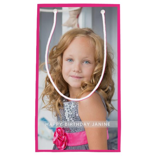 ホットピンク誕生日フォトカスタム抱き枕 スモールペーパーバッグ (正面)