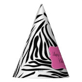 ホットピンク誕生日付き白黒ゼブラプリント パーティーハット (左)