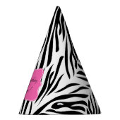 ホットピンク誕生日付き白黒ゼブラプリント パーティーハット (右)