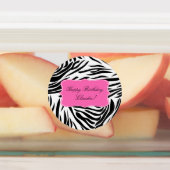 ホットピンク誕生日付き白黒ゼブラプリント ラベル (貼付)