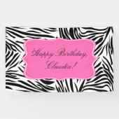ホットピンク誕生日付き白黒ゼブラプリント 横断幕 (横)