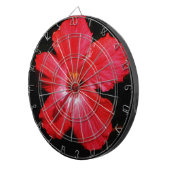 ホットピンク赤ハイビスカスフラワーオンブラック ダーツボード (正面右)