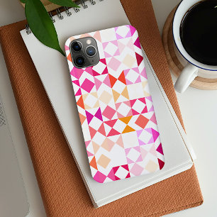 ホットピンク赤面コーラルレッドオレンジモザイクアートパターン iPhone 11 PRO MAXケース