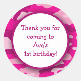 ホットピンク迷彩柄誕生日パーティー好意ステッカー ラウンドシール