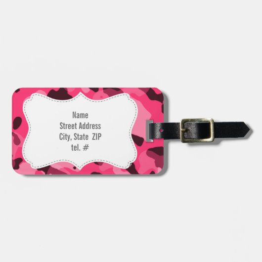 ホットピンク迷彩柄;カモフラージュ ラゲッジタグ (正面横)