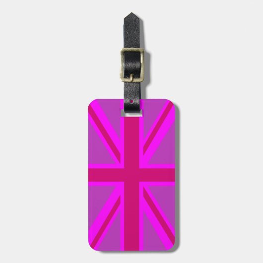 ホットピンク連合ジャック英国国旗の背景 ラゲッジタグ (正面縦)
