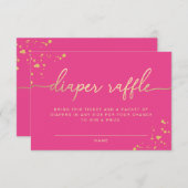ホットピンク金ゴールドおむつラッフルチケット挿入カード エンクロージャーカード (正面/裏面)