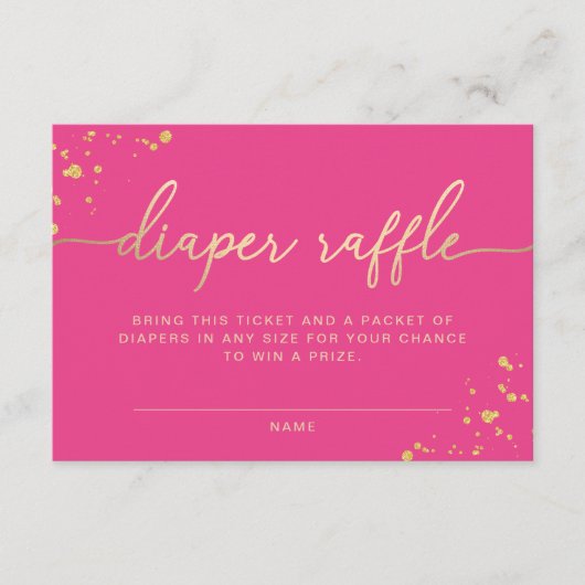 ホットピンク金ゴールドおむつラッフルチケット挿入カード エンクロージャーカード (正面)