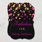 ホットピンク金ゴールドきらめくライツバースデーパーティー 招待状 (正面/裏面)