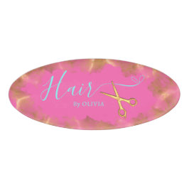 ホットピンク金ゴールドはさみヘアカット美しいサロン 名札