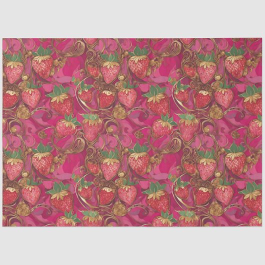 ホットピンク金ゴールドイチゴつる植物パターン 薄葉紙 (正面)