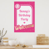 ホットピンク金ゴールドウェルカムサイン ポスター (キッチン)