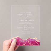 ホットピンク金ゴールドエレガントアゲモダンテ結婚ィーズ アクリル招待状 (インサイチュ (ポータブル))