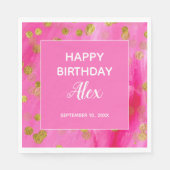 ホットピンク金ゴールドグリッターサプライズ誕生日パーティー スタンダードランチョンナプキン (正面)