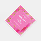 ホットピンク金ゴールドグリッターサプライズ誕生日パーティー スタンダードランチョンナプキン (角)