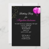 ホットピンク金ゴールドグリッターバルーン誕生日パーティー 招待状 (裏面)