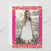 ホットピンク金ゴールドグリッターフォトサプライズスウィート16 招待状 (裏面)