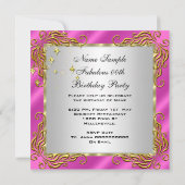 ホットピンク金ゴールドシルバーウィメンズバースデーパーティー 招待状 (裏面)