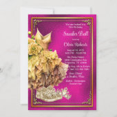 ホットピンク金ゴールドスニーカーボール 招待状 (正面)