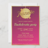ホットピンク金ゴールドディスコボールバチェロレッテ 招待状 (正面)