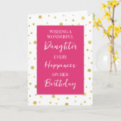 ホットピンク金ゴールドドットドーター誕生日 カード (黄色い花)