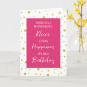 ホットピンク金ゴールドドットニーチェ誕生日 カード (黄色い花)