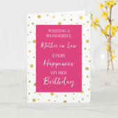 ホットピンク金ゴールドドットマザーインロー誕生日 カード (黄色い花)