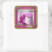 ホットピンク金ゴールドハイヒールシューズシャンパン スクエアシール (バッグ)