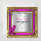 ホットピンク金ゴールドハイヒールシューズシャンパン 招待状 (裏面)