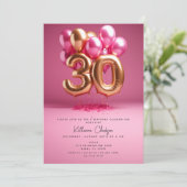 ホットピンク金ゴールドバルーン30歳の誕生日パーティー 招待状 (スタンド正面)