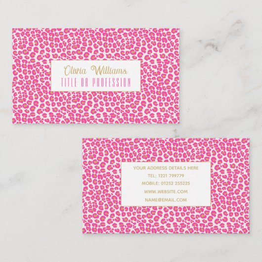 ホットピンク金ゴールドヒョウ柄 名刺 (正面/裏面)