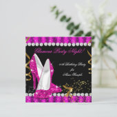 ホットピンク金ゴールドヒールグリッターグラマーパーティーナイト 招待状 (スタンド正面)