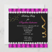 ホットピンク金ゴールドヒールグリッターグラマーパーティーナイト 招待状 (裏面)